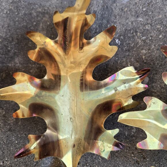 Vtg Brass Oak Leaf Leaves Metal Wall/ Shelf Decor Interior. Lot of 3. Retro - Picture 5 of 7